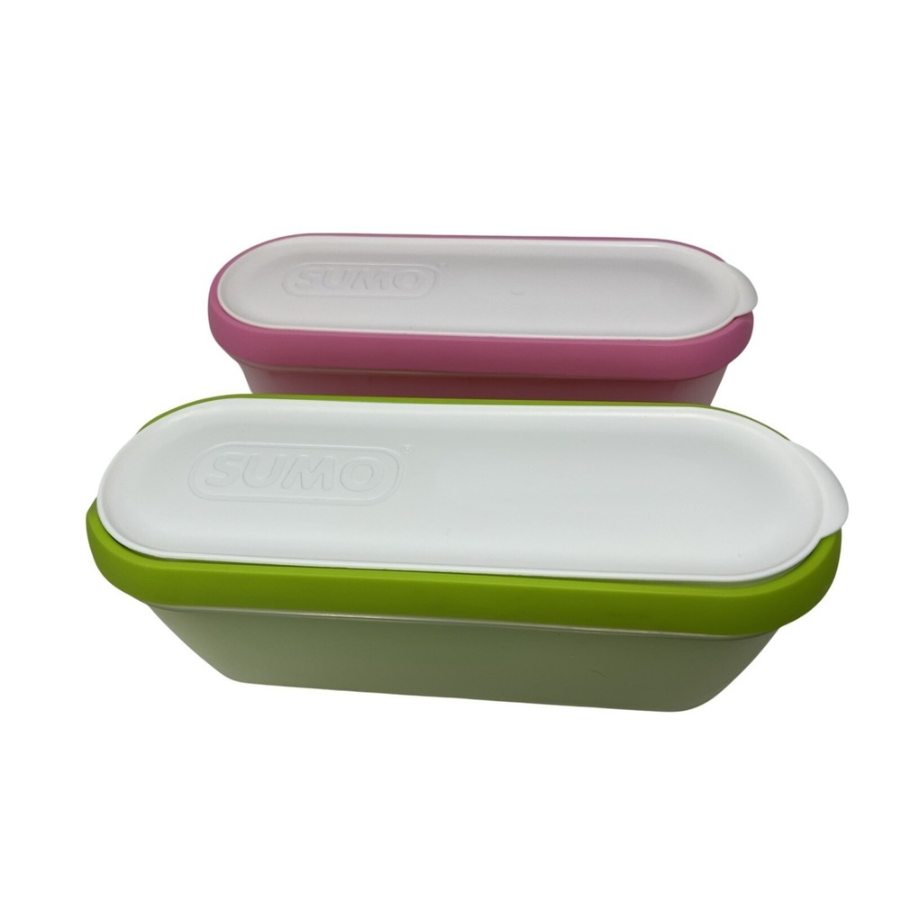 SUMO Homemade Ice Cream Containers (1.5 Qt Each) Green & White Pink 2 Containers